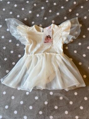 NWT Olivia Rose Ivory Tulle Flutter Sleeve Baby Dress